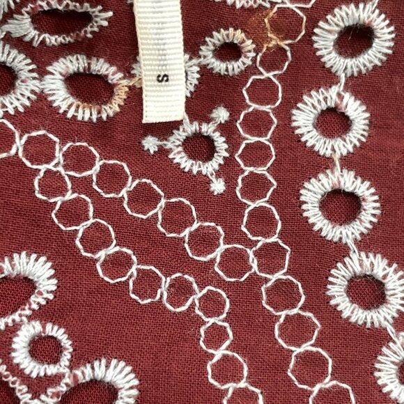 Anthropologie Feather & Bone Size S Embroidered Eyelet Ynez Dress Burgundy - Picture 6 of 11